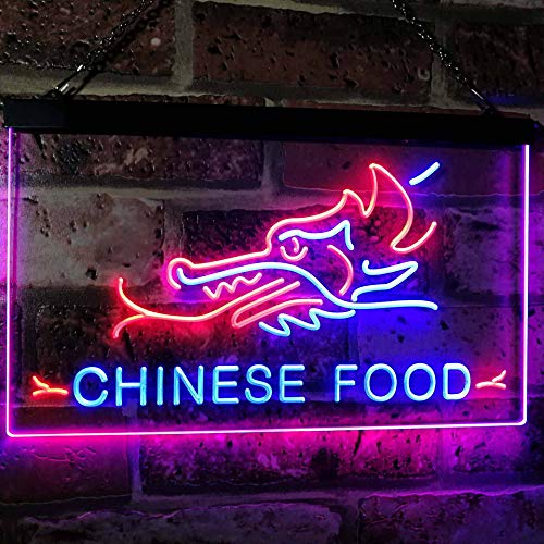 Restaurant Dragon Chinese Food Dual LED Neon Light Sign